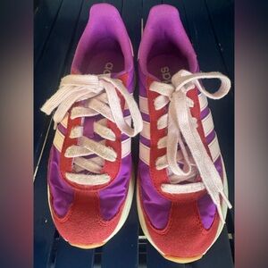 adidas kids Purple and Red Lace-Up Sneakers with White Stripes